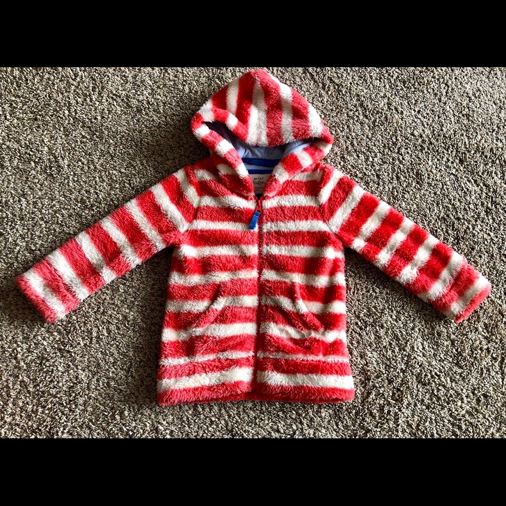 Mini Boden Coral and Ivory Shaggy Jacket 4/5y